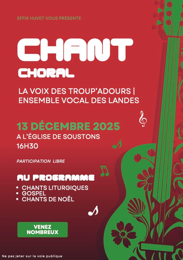 Concert-de-noel-soustons-troupadours 🎶 Les Voix des Troup’Adours à Soustons le 13 décembre 2025