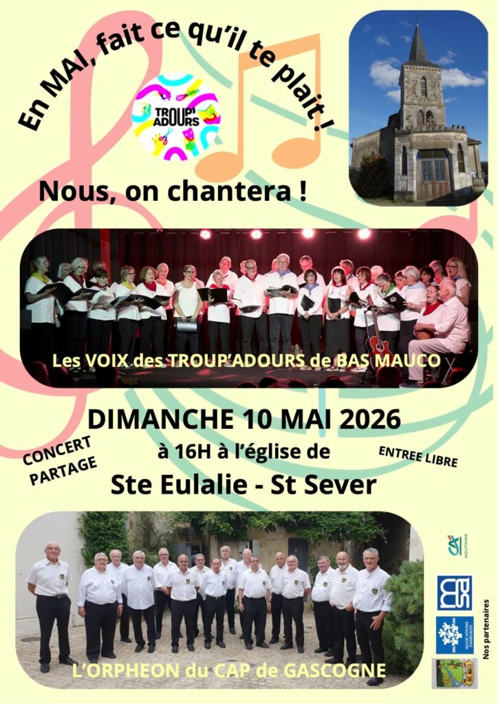 concert-troupadours-ste-eulalie-st-sever-mai-2026-724x1024 Concert des Troup’Adours à Sainte-Eulalie le 10 mai 2026
