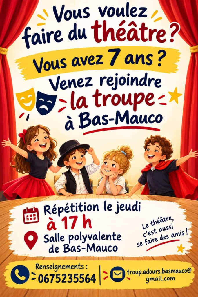 affiche-theatre-enfants-2026-683x1024 Théâtre pour enfants à Bas-Mauco : rejoignez les Troup’Adours dès 7 ans